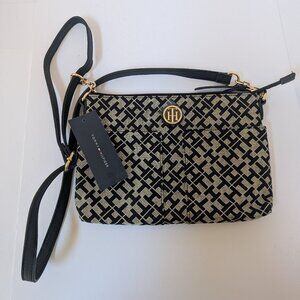 Tommy Hilfiger NWT Black and Tan Crossbody purse with gold chain 10" x 7"
